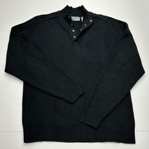 Oscar de la Renta Men's Black 1/4 Snap Up Sweater L